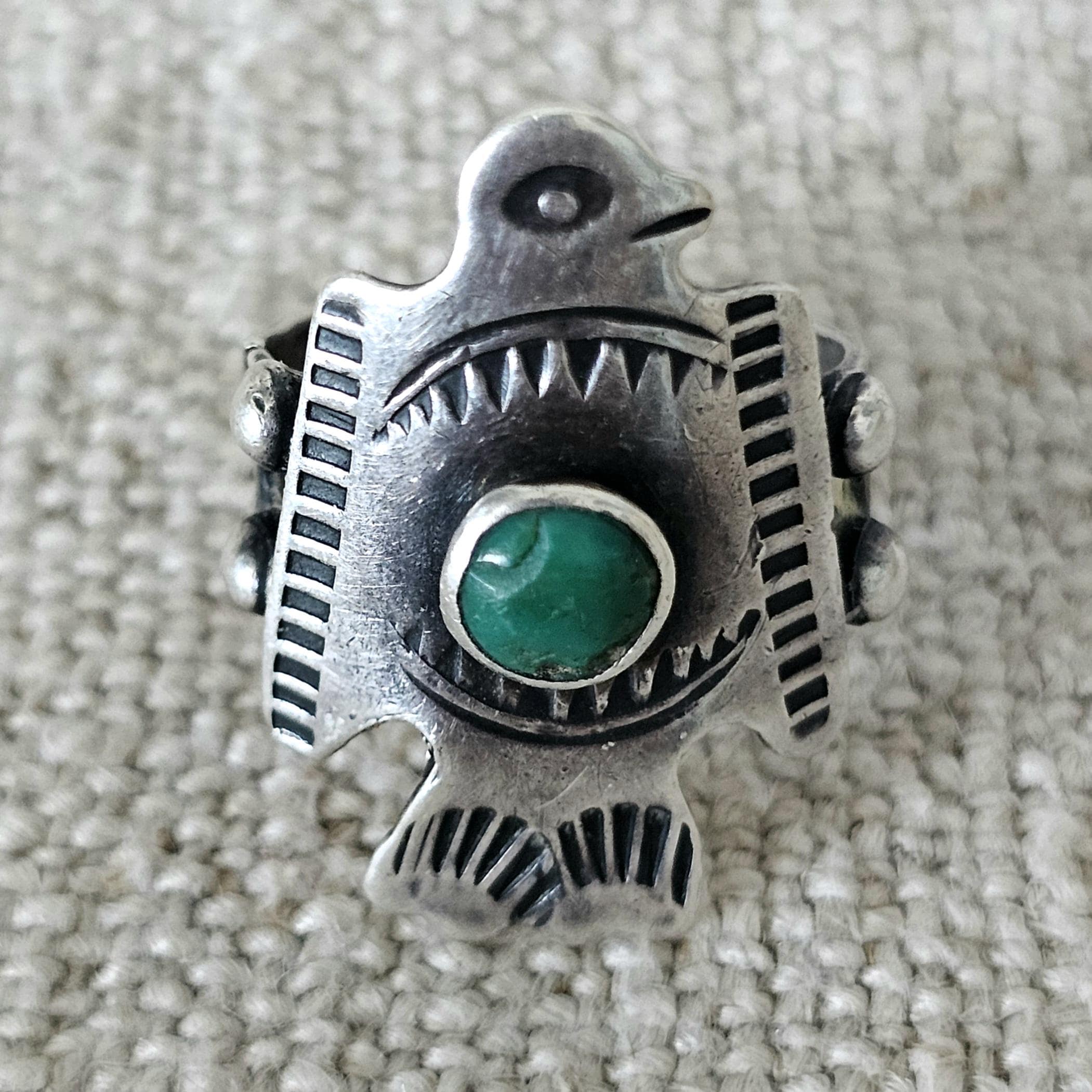1930s Thunderbird Turqupise Vintage Native Ring Sterling Old Pawn Size 6 JR 651