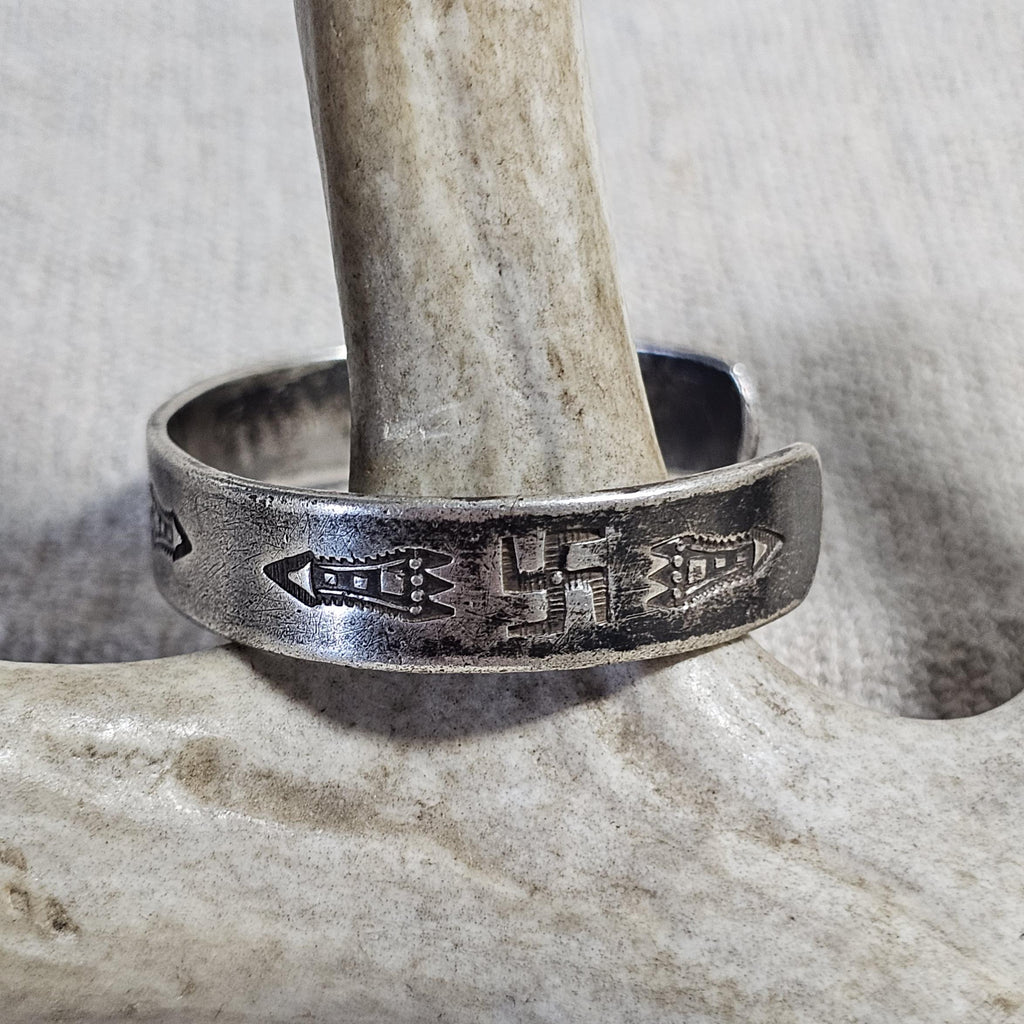 1920s Hand Forged Ingot Whirling Log Sterling Cuff  6 1/2" wrist  JB 296