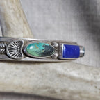 Harry H Begay Turquoise & Lapis Sterling Old Pawn cuff fits 6 1/4" wrist. JB 291