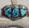 Vintage Large Turquoise & Eagle Cuff Native Sterling Silver 7 1/2" wrist. JB 293