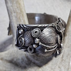 Vintage Large Turquoise & Eagle Cuff Native Sterling Silver 7 1/2" wrist. JB 293