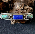 Harry H Begay Turquoise & Lapis Sterling Old Pawn cuff fits 6 1/4" wrist. JB 291