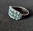 1940s Zuni Triple Band  Snakeye Turquoise Silver Ring Vintage Sterling Size 7 1/2 JR 473
