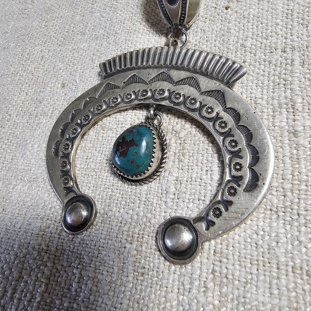 Sterling & Turquoise Naja Signed Native Pendent Old Pawn Sterling # JPN 145