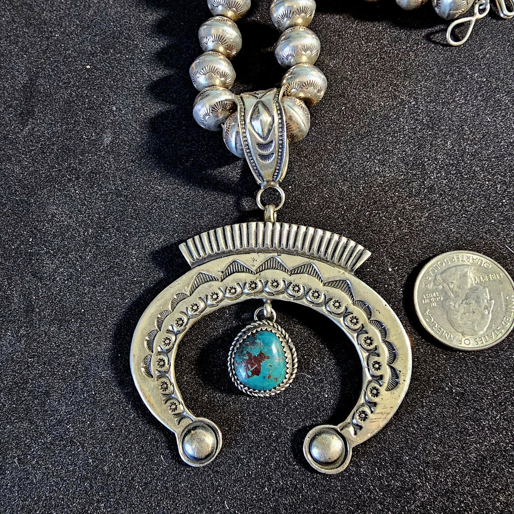 Sterling & Turquoise Naja Signed Native Pendent Old Pawn Sterling # JPN 145