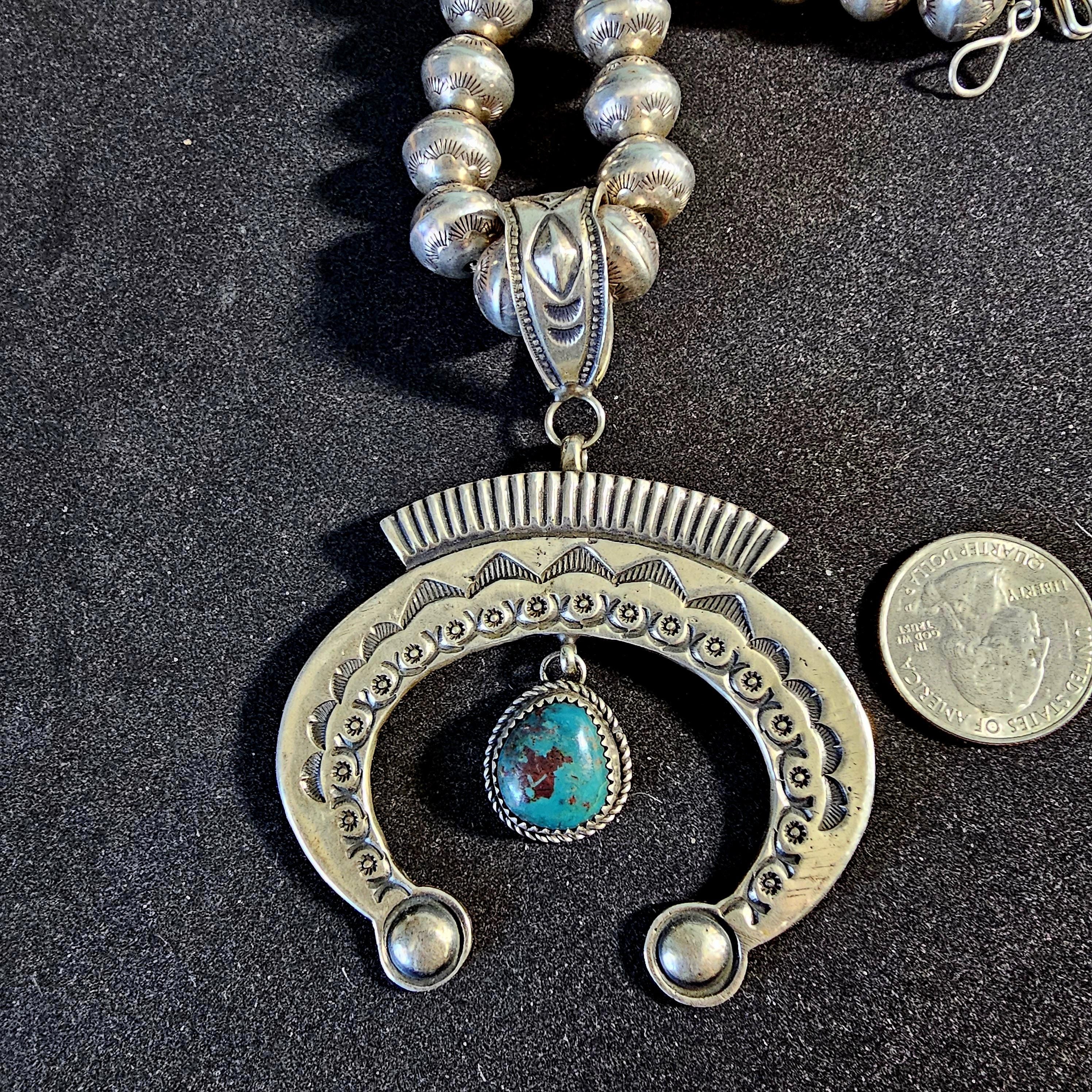 Sterling & Turquoise Naja Signed Native Pendent Old Pawn Sterling # JPN 145