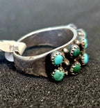 1940s 2 Row Zuni Snakeye 5 Blue/Green Turquoise Silver Ring Vintage Sterling Old Pawn Size 6 JR 336