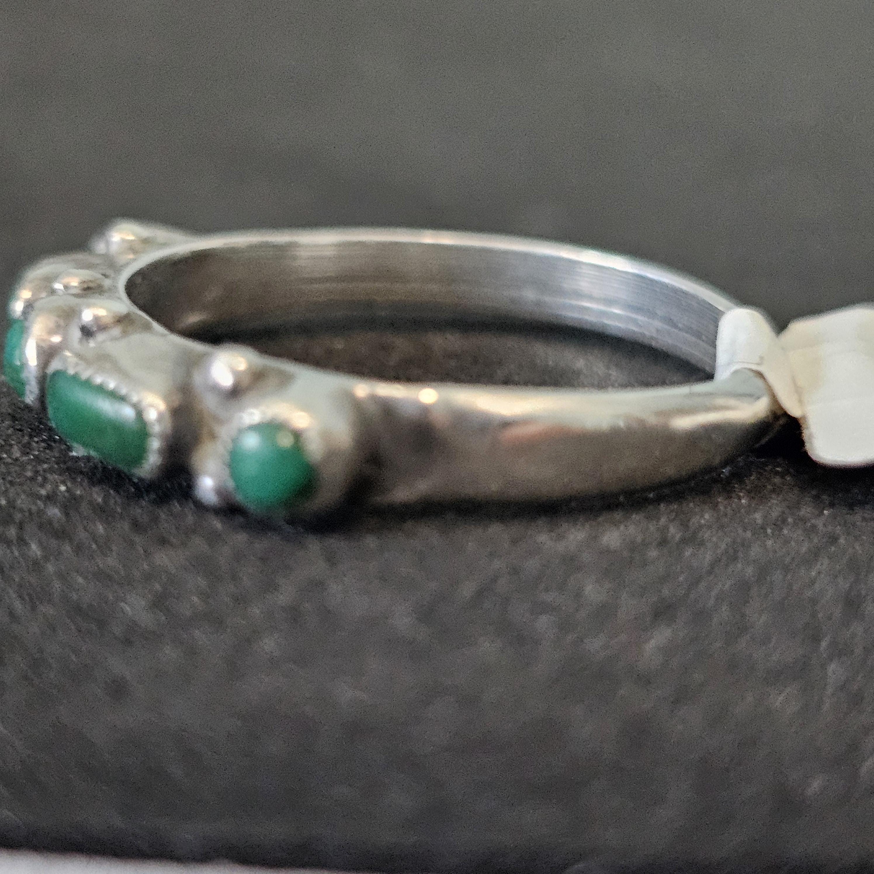 1930s Zuni Dot & Dash 5 Ceriilos Turquoise Silver Ring Vintage Sterling Old Pawn Size 8 1/2 JR 484