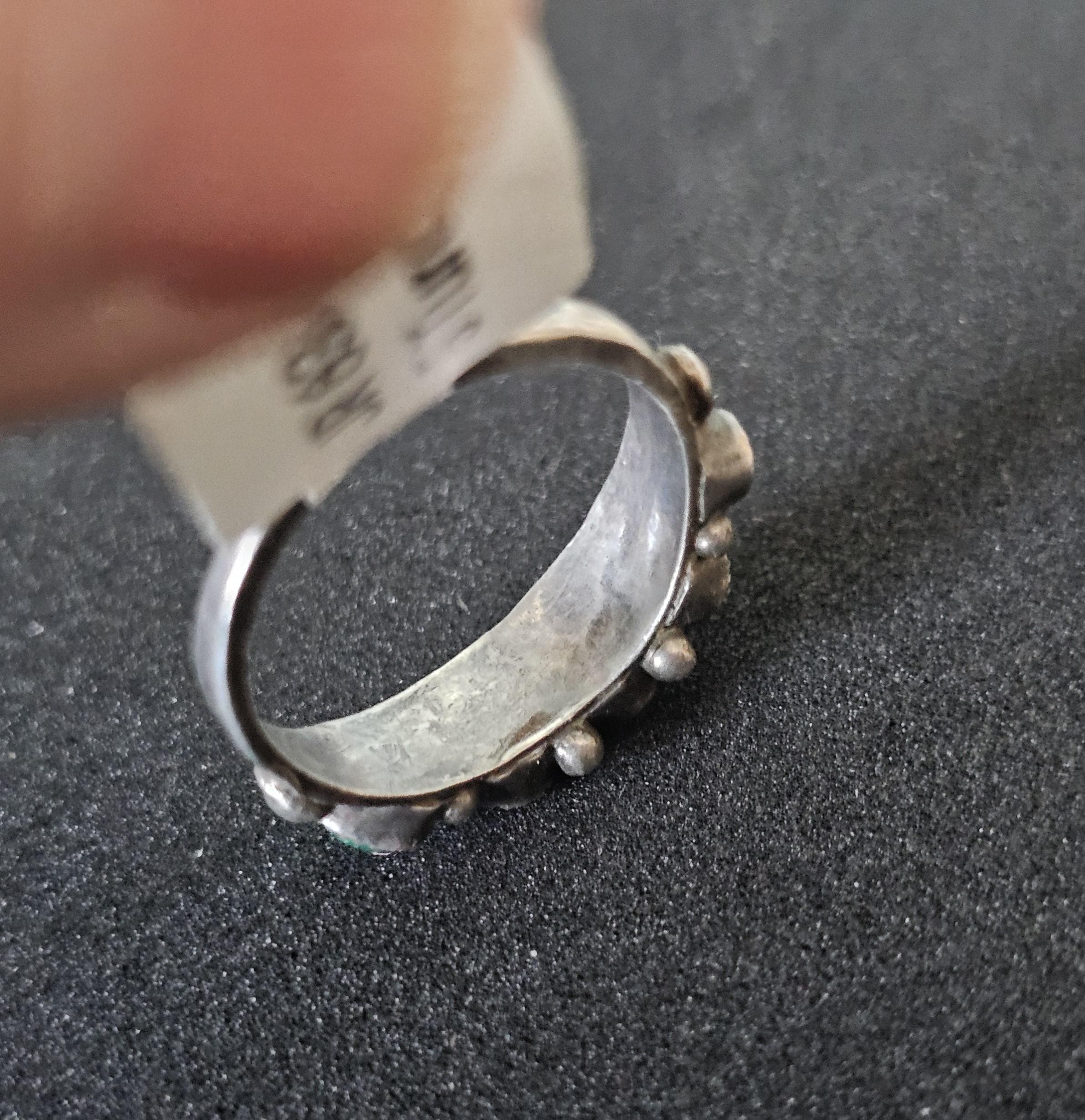 1940s Zuni Snake Eye 5 Ceriilos Turquoise Silver Ring Vintage Sterling Old Pawn Size 7 1/2 JR 634
