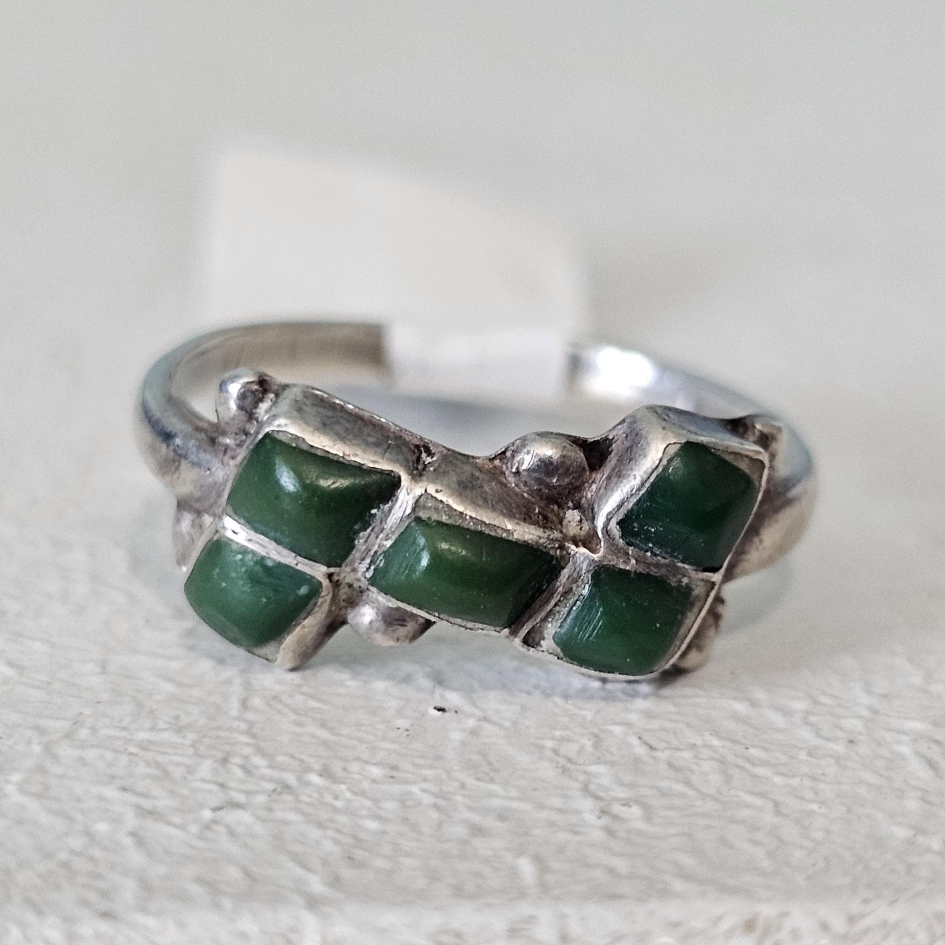 1940s Zuni Diamond Shape 5 Ceriilos Turquoise Silver Ring Vintage Sterling Old Pawn Size 8 1/2 JR 635