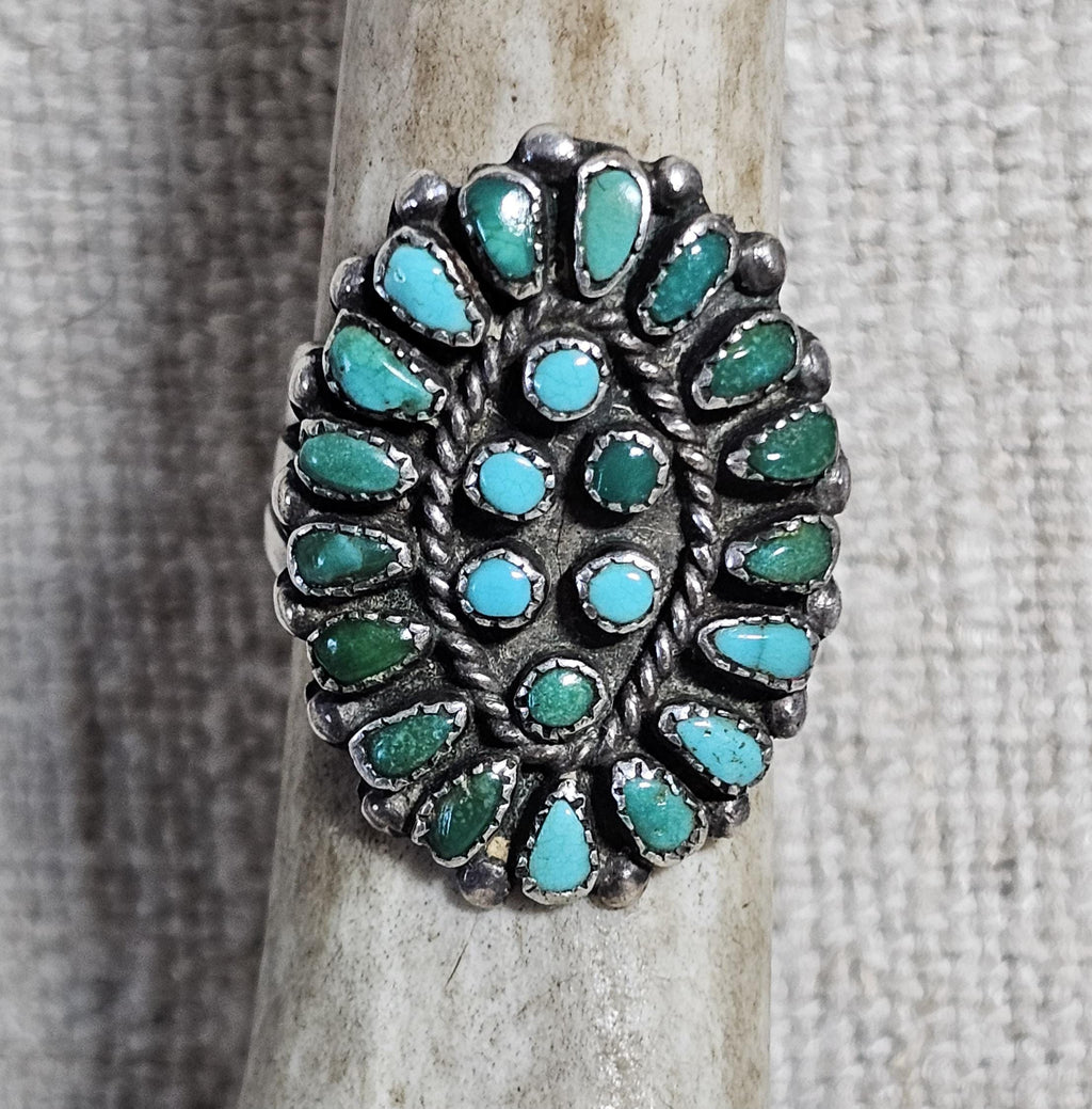 1930s Zuni Great Dark Turquoise Vintage Ring Old Pawn Size 7  JR 657