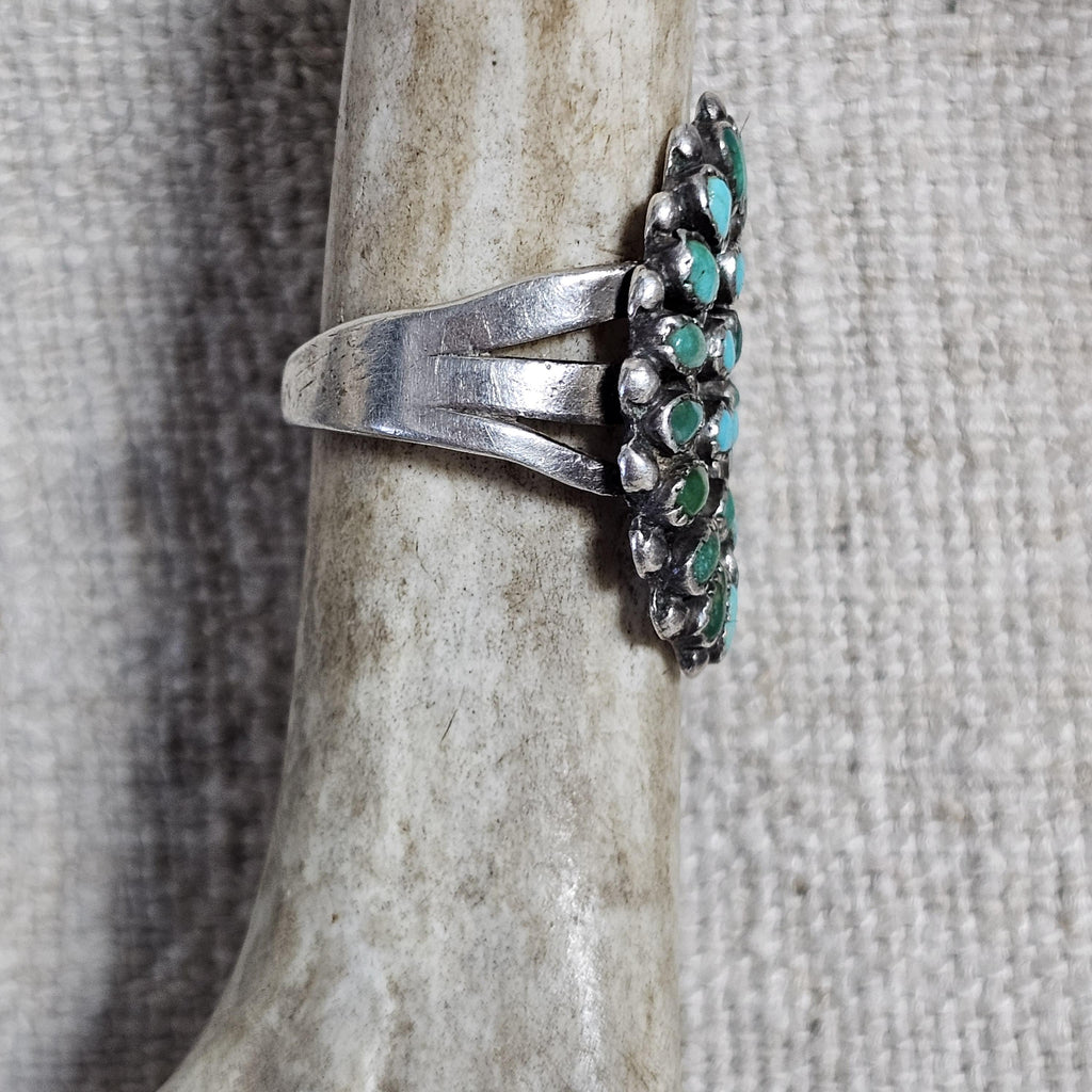 1930s Zuni Great Dark Turquoise Vintage Ring Old Pawn Size 7  JR 657