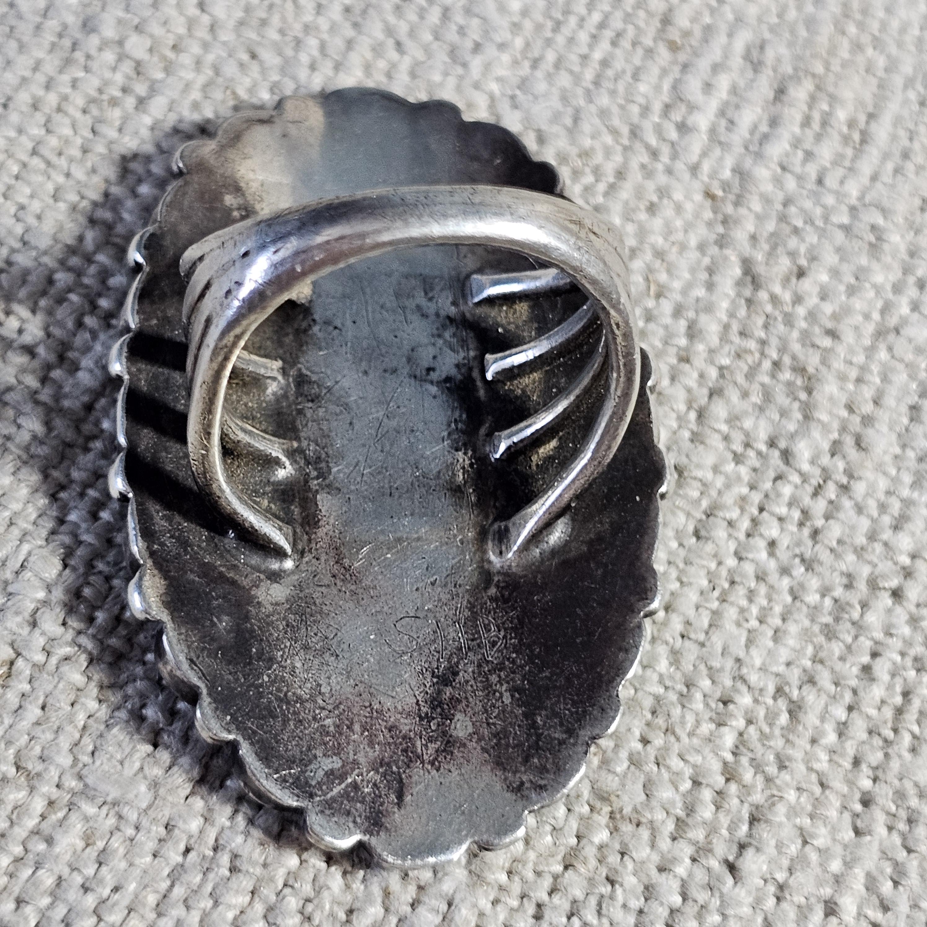 1930s Big Zuni Cluster Old Greasy Blue Turquoise Vintage Ring Old Pawn Size 10  JR 656