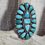1930s Big Zuni Cluster Old Greasy Blue Turquoise Vintage Ring Old Pawn Size 10  JR 656