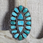 1930s Big Zuni Cluster Old Greasy Blue Turquoise Vintage Ring Old Pawn Size 10  JR 656