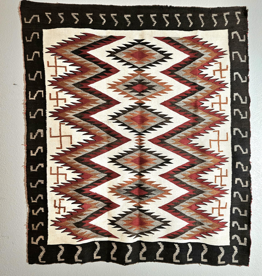 Authentic Vintage Navajo Dazzler Rug Whirling Logs  66" x 58" C1930s W 197
