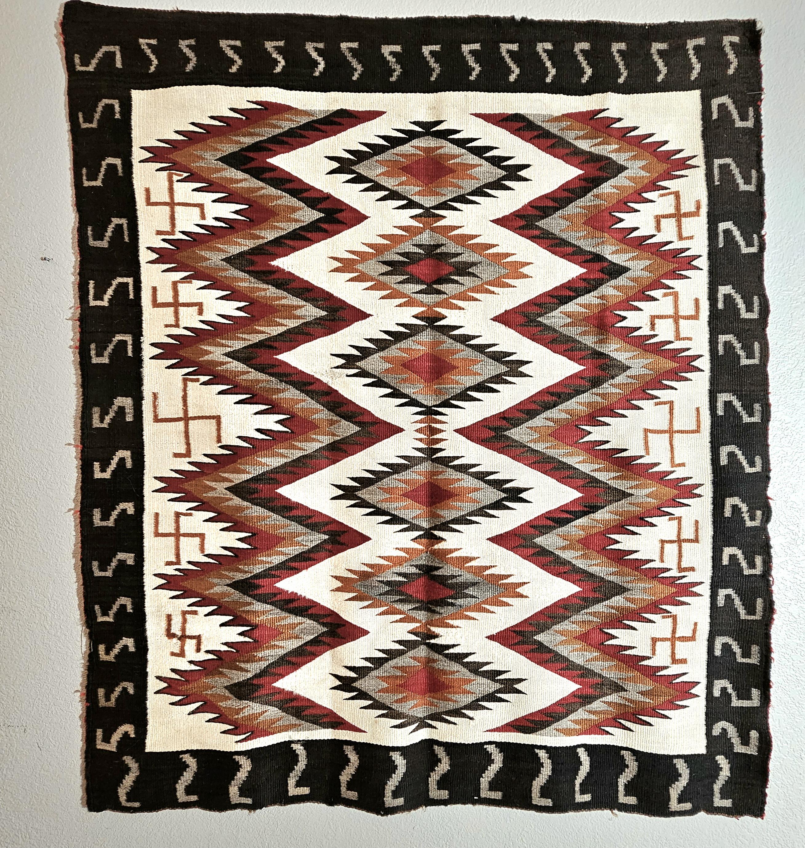 Authentic Vintage Navajo Dazzler Rug Whirling Logs  66" x 58" C1930s W 197