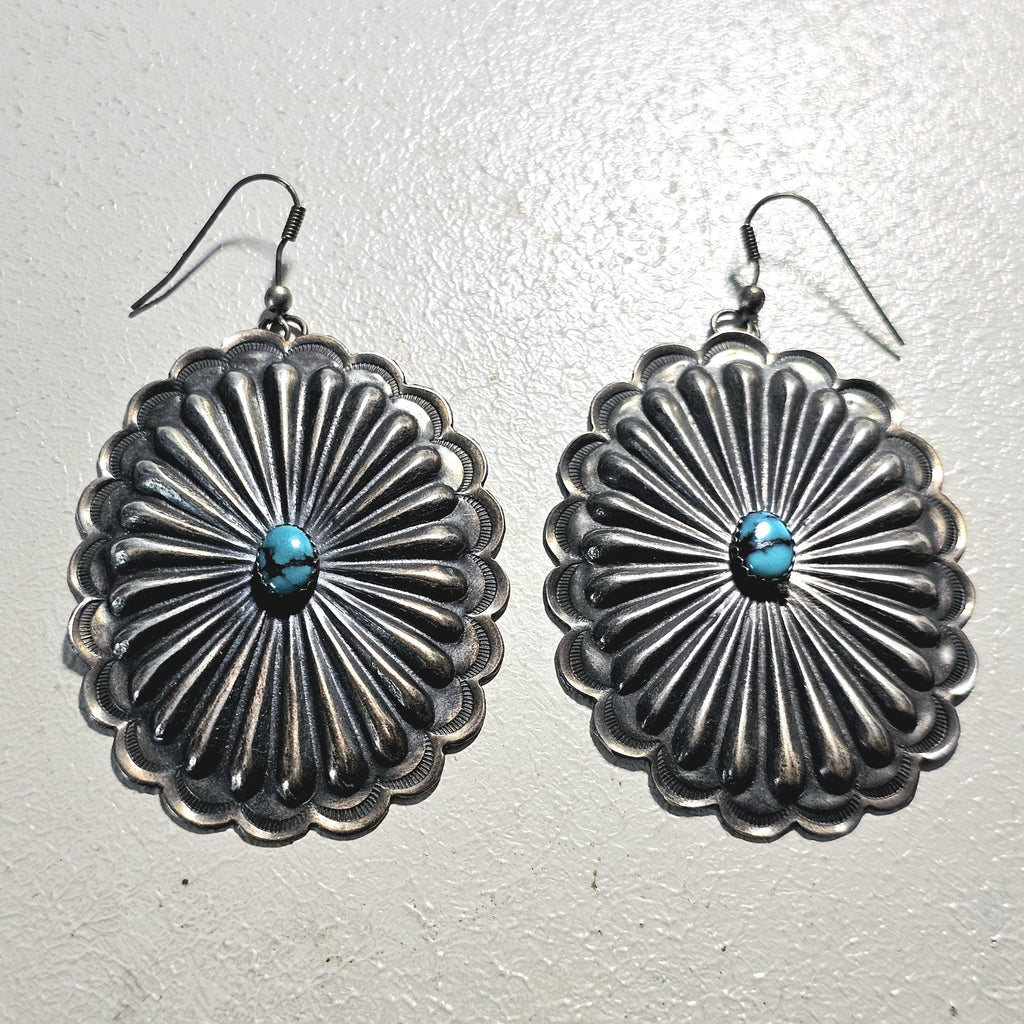 Concho Silver Turquoise Vintage Native  Earrings JE 44