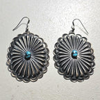 Concho Silver Turquoise Vintage Native  Earrings JE 44