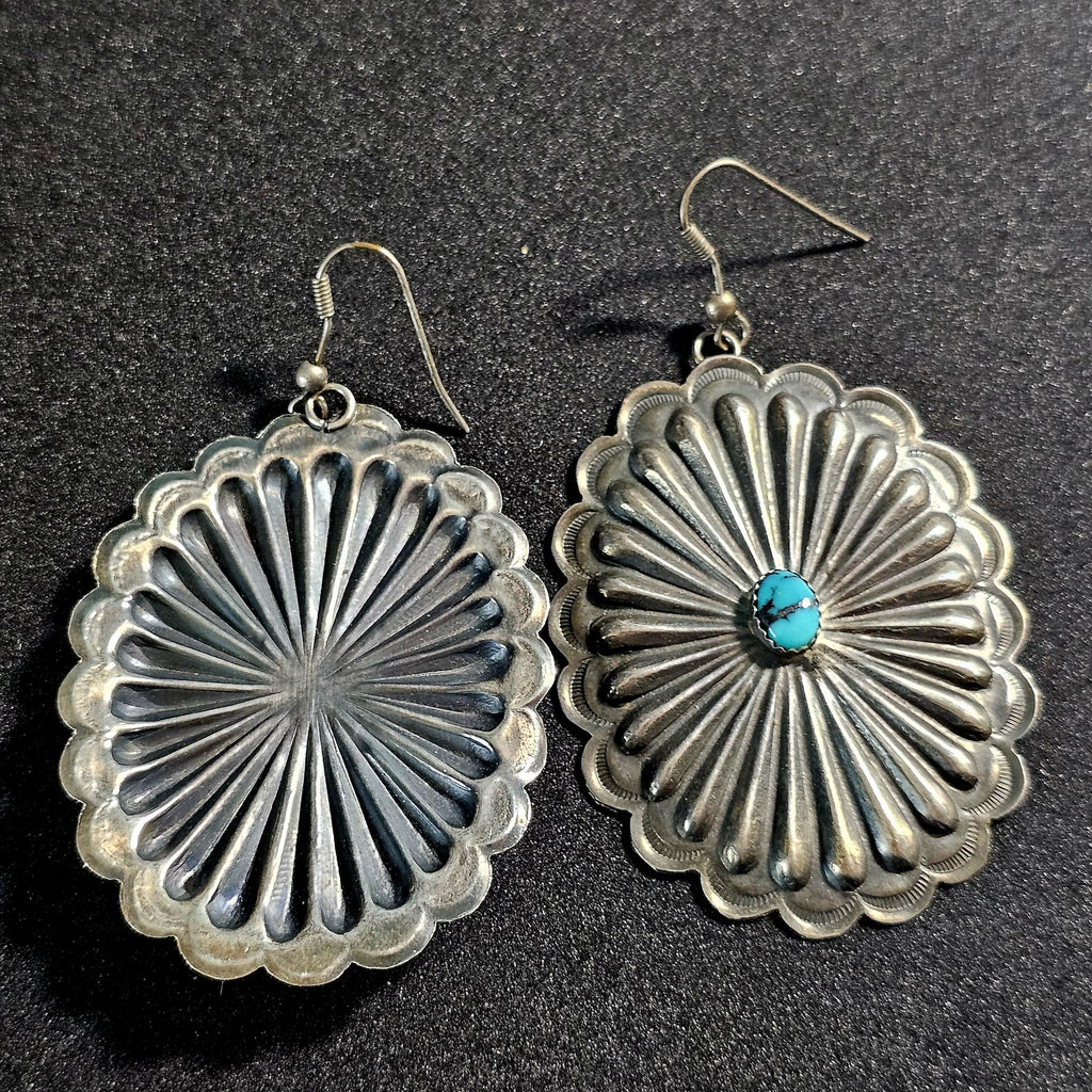 Concho Silver Turquoise Vintage Native  Earrings JE 44