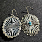 Concho Silver Turquoise Vintage Native  Earrings JE 44