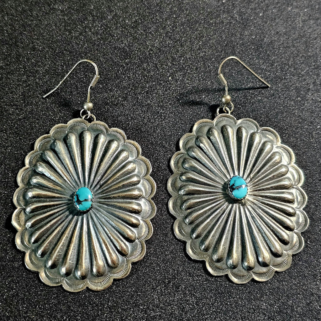 Concho Silver Turquoise Vintage Native  Earrings JE 44