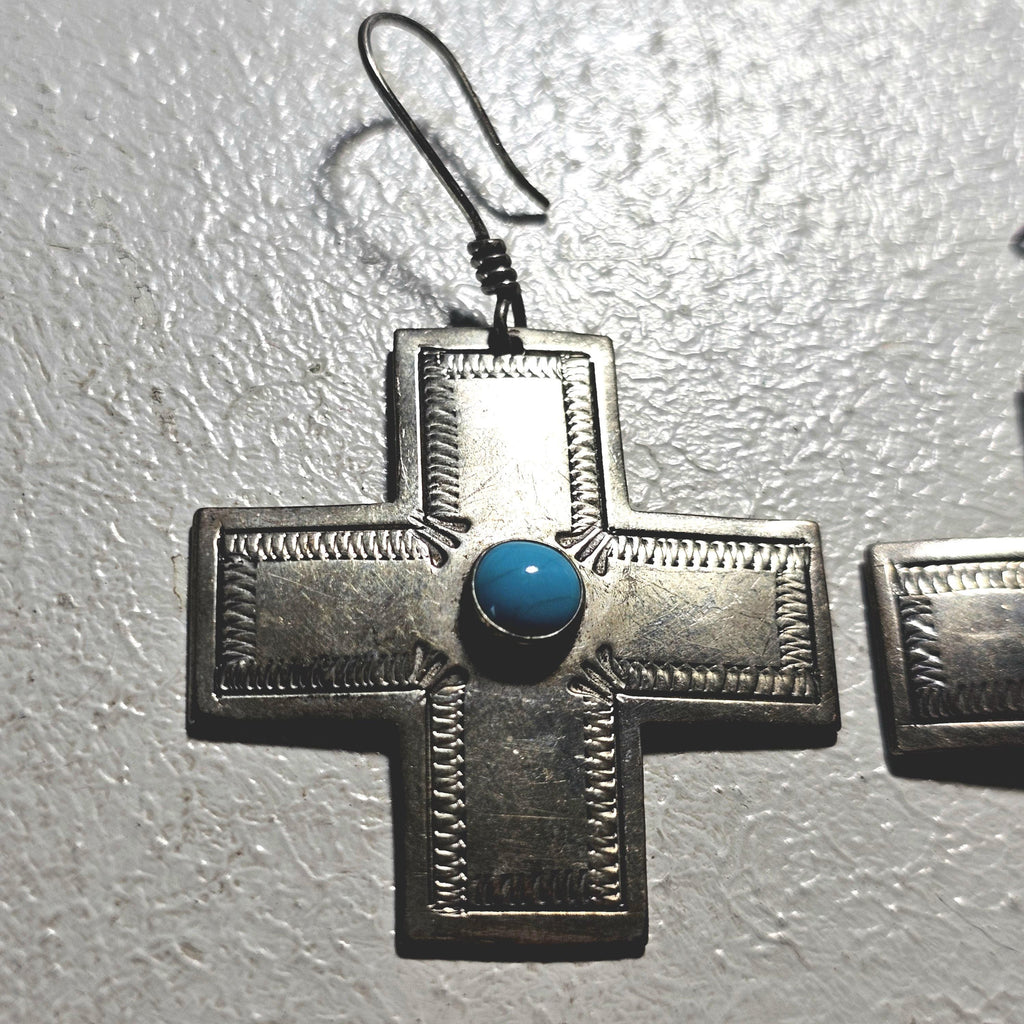 Vintage Silver Turquoise Cross Native Earrings JE 646