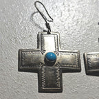 Vintage Silver Turquoise Cross Native Earrings JE 646