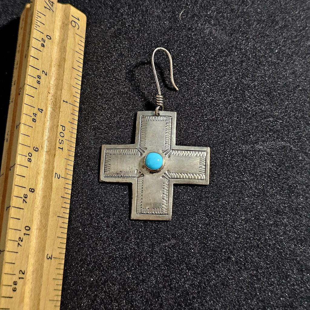 Vintage Silver Turquoise Cross Native Earrings JE 646