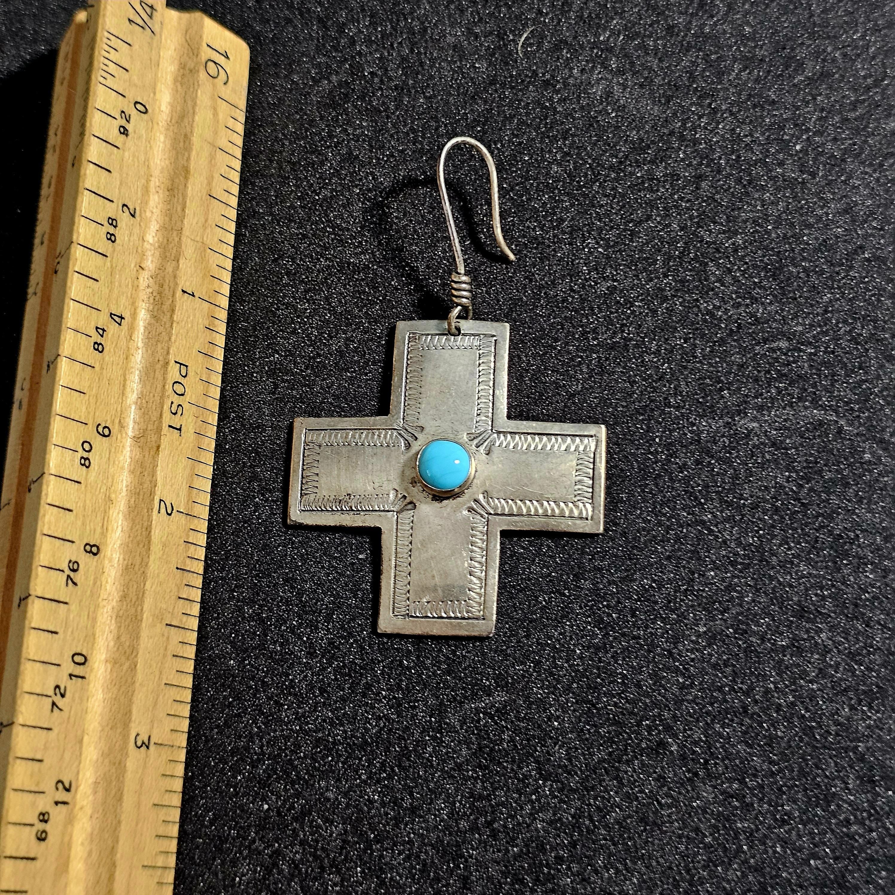Vintage Silver Turquoise Cross Native Earrings JE 646