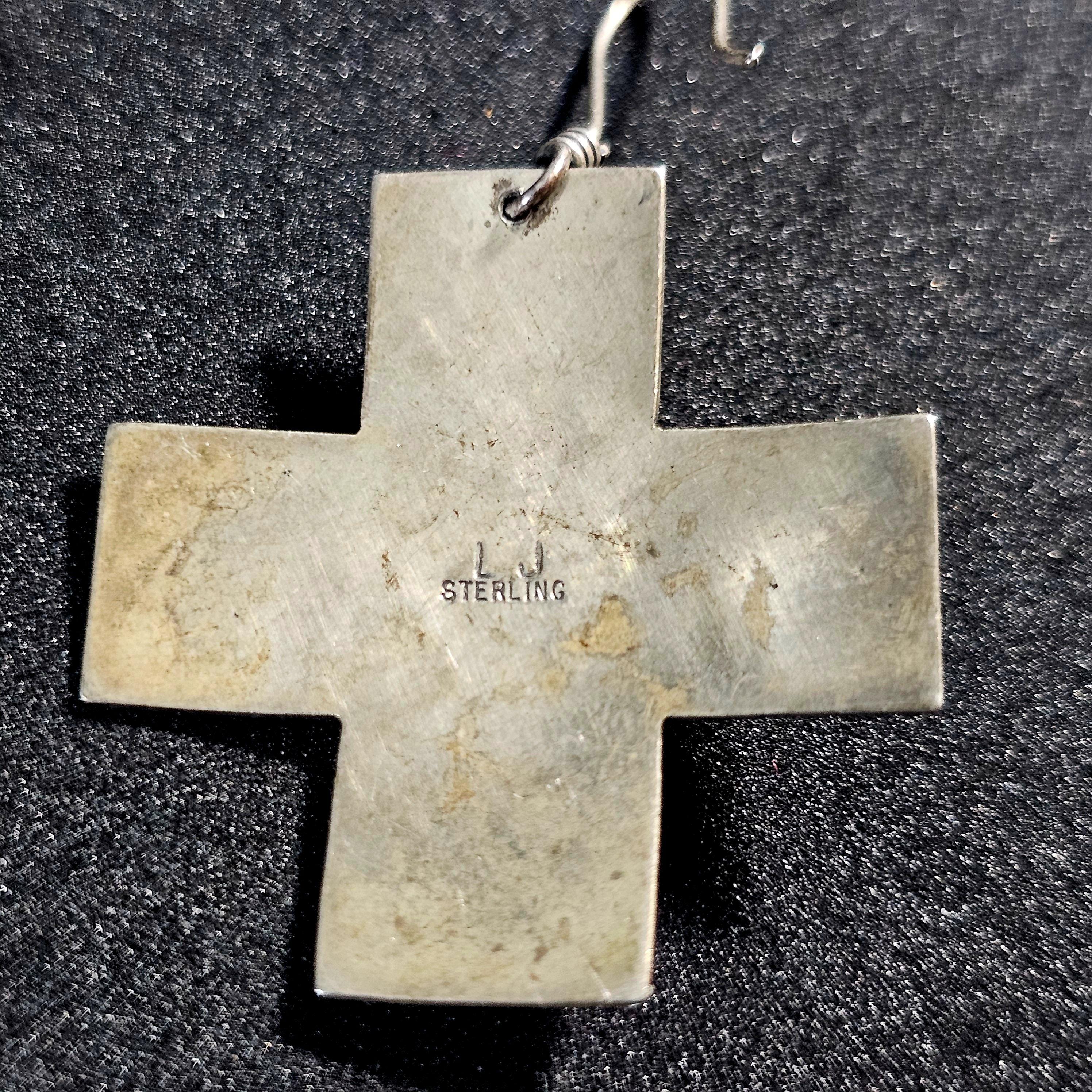 Vintage Silver Turquoise Cross Native Earrings JE 646