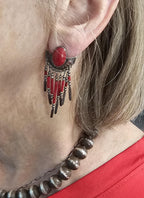 Red Dangley Silver Vintage Earrings JE 645