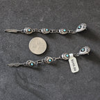 4 1/2" Long Vintage Native Turquoise Bear Paw & Feathers Earrings Old Pawn  JE 615