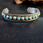 1940s Signed Vintage Turquoise & Silver Raindrops Native Cuff Bracelet Old Pawn  6 1/4" wrist. JB 236