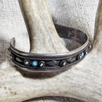 1940s Vintage Turquoise & Silver Raindrops Native Cuff Bracelet Old Pawn  6 3/4" wrist. JB 235