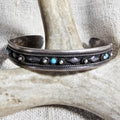 1940s Vintage Turquoise & Silver Raindrops Native Cuff Bracelet Old Pawn  6 3/4" wrist. JB 235