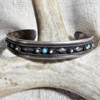 1940s Vintage Turquoise & Silver Raindrops Native Cuff Bracelet Old Pawn  6 3/4" wrist. JB 235
