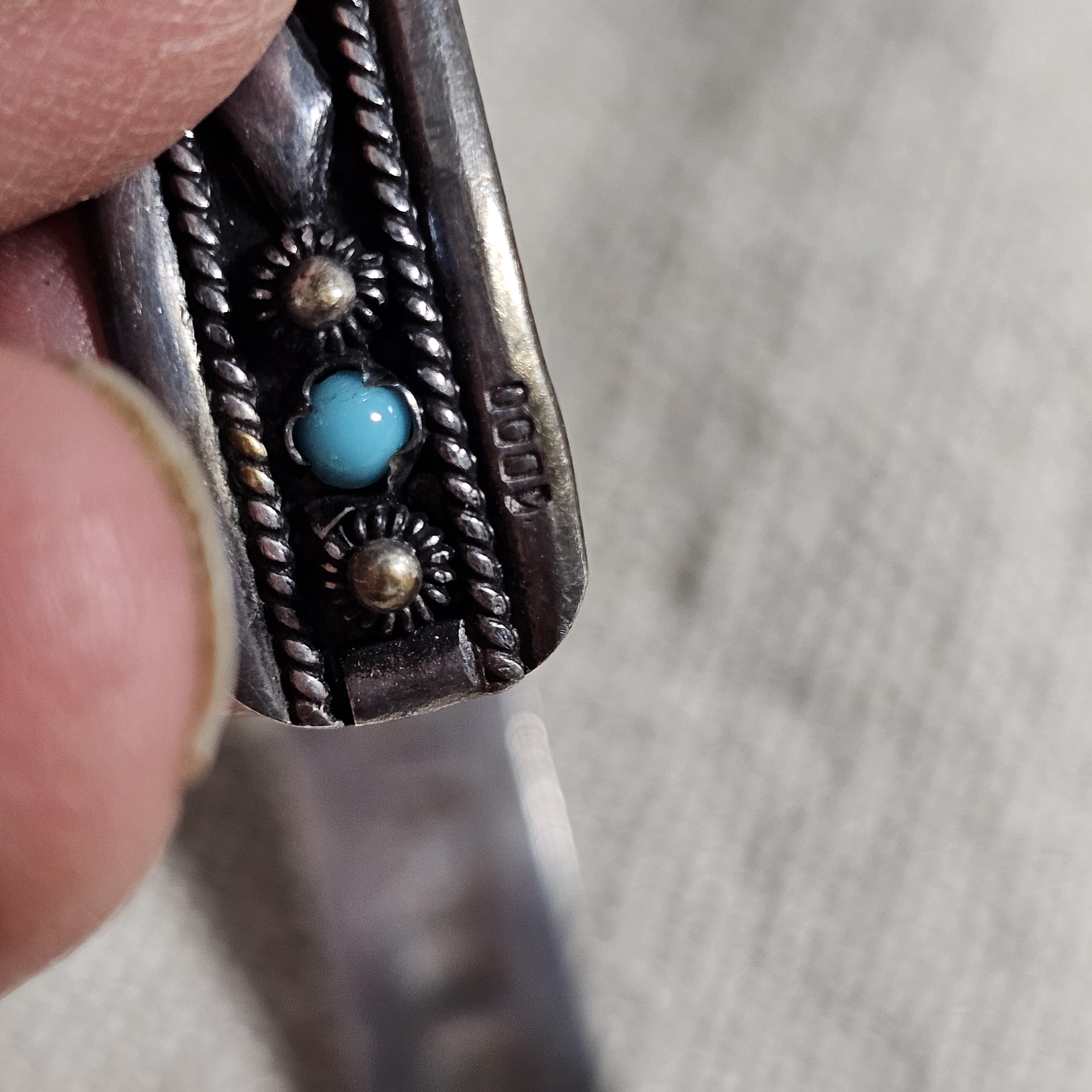 1940s Vintage Turquoise & Silver Raindrops Native Cuff Bracelet Old Pawn  6 3/4" wrist. JB 235