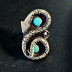 Unusual Snake Ring Vintage Native Blue Turquoise Old Pawn Size 8  JR 684
