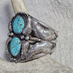 Number 8 Turquoise Fancy Silverwork Vintage Native Old Pawn Cuff  fits 6" wrist. JB 231