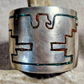 1930s Rare Harvey Era Thunderbird Sterling Zuni Inlay Wide Vintage Cuff  6 1/4" wrist  JB 283