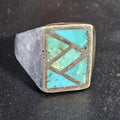 1950s Zuni Turquoise Inlay Vintage  Ring Sterling Old Pawn Size 10 JR 361