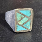 1950s Zuni Turquoise Inlay Vintage  Ring Sterling Old Pawn Size 10 JR 361