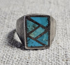 1950s Zuni Turquoise Inlay Vintage  Ring Sterling Old Pawn Size 10 JR 361
