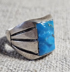 Carved Turquoise Vintage  Ring Sterling Old Pawn Size 11 JR 250