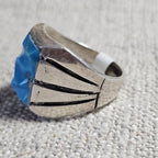 Carved Turquoise Vintage  Ring Sterling Old Pawn Size 11 JR 250