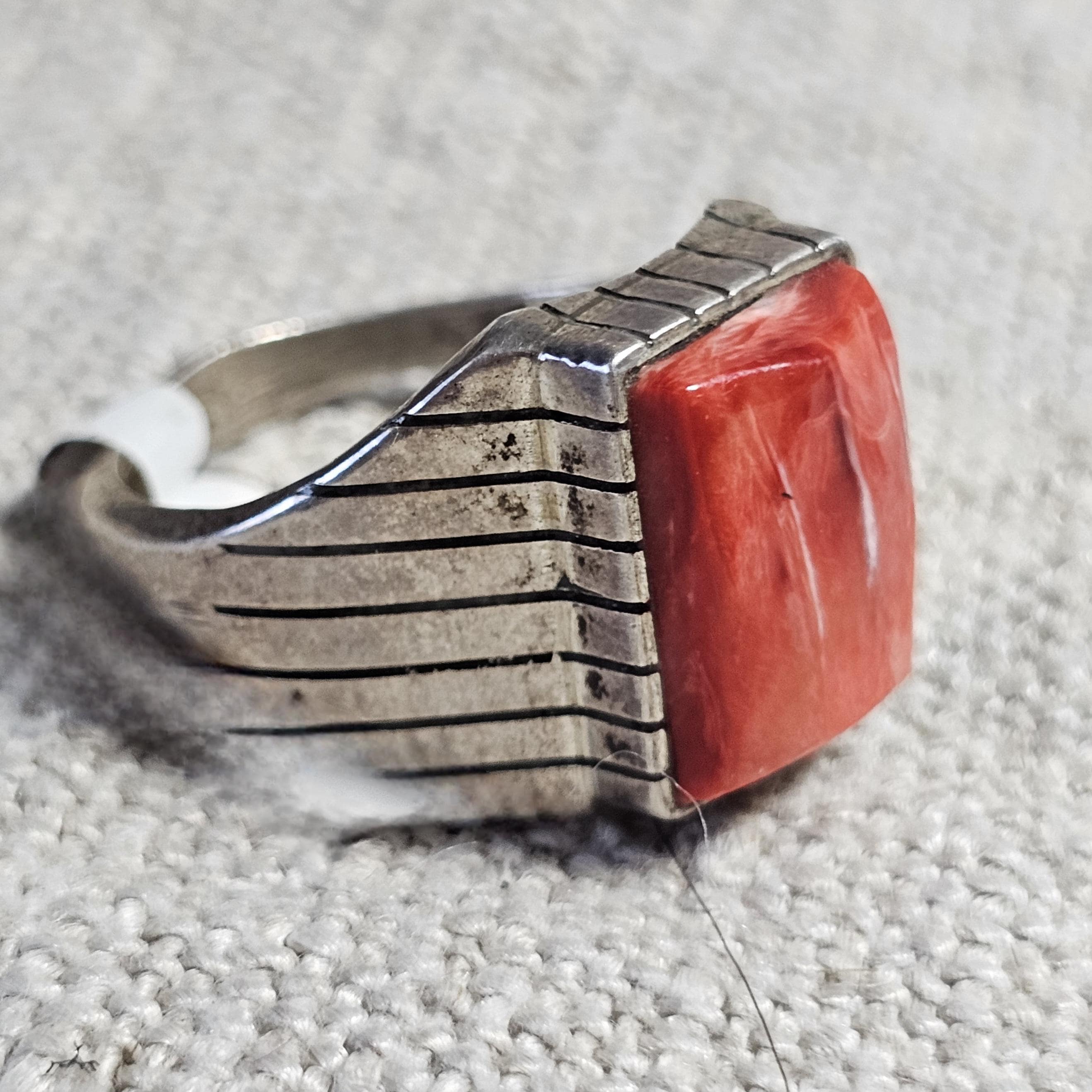 Vintage Zuni Spiny Oyster Sterling Silver Ring, Size 9