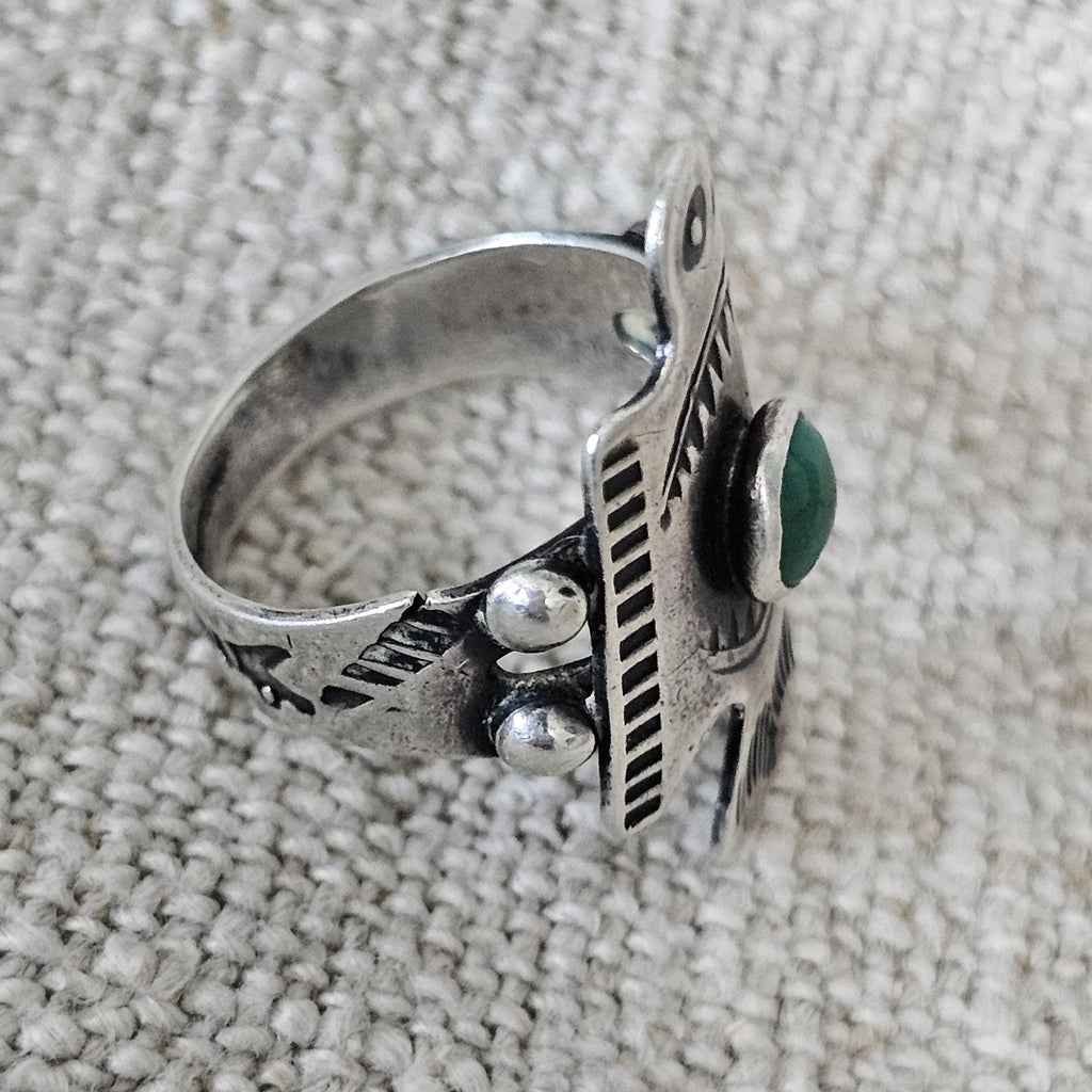 1930s Thunderbird Turqupise Vintage Native Ring Sterling Old Pawn Size 6 JR 651