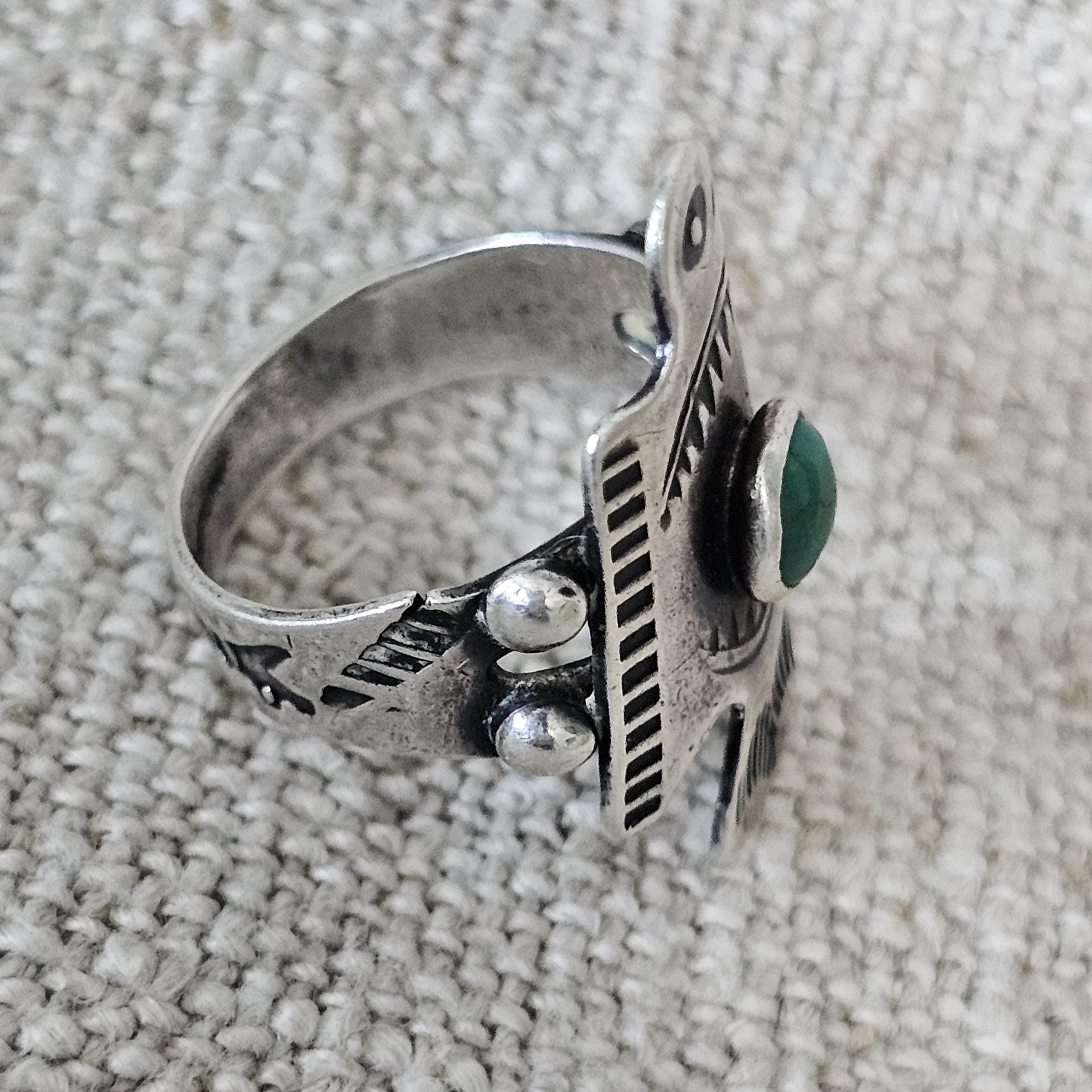 1930s Thunderbird Turqupise Vintage Native Ring Sterling Old Pawn Size 6 JR 651