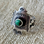 1930s Thunderbird Turqupise Vintage Native Ring Sterling Old Pawn Size 6 JR 651
